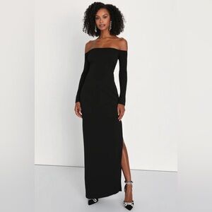Lulus Elegant Black Off-Shoulder Long Sleeve Maxi Dress M